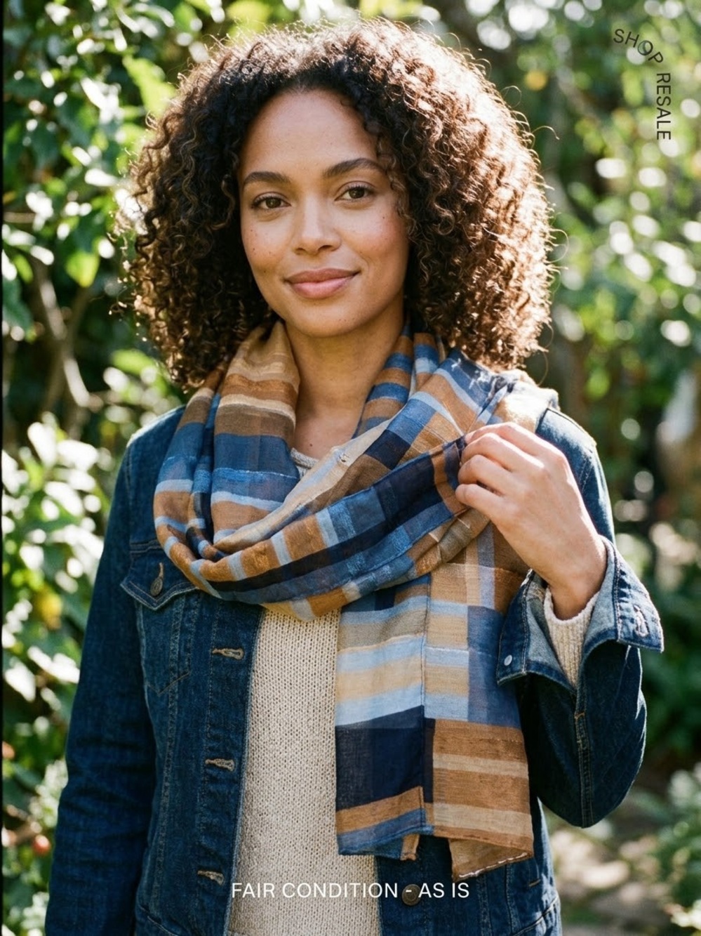 Sheer Woven Striped Scarf Blue Brown Tan Colorblock Boho Lightweight